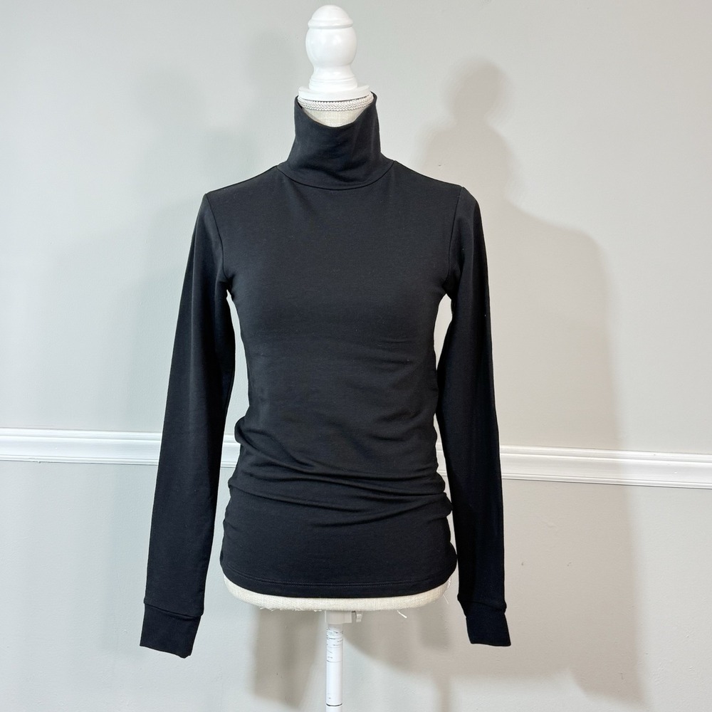 Emerson Fry Black Turtleneck Top Womens Sz S Organic Cotton Blend Black USA Made